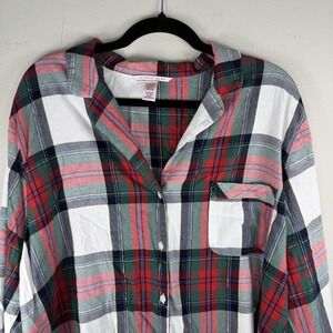 VICTORIA'S SECRET Women's XL Plaid Sleep Shirt Pajamas Button Up Long Sleeve